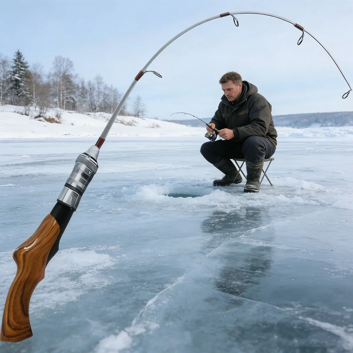 Canne à pêche sur glace Portable, canne à pêche enfichable détachable, canne à pêche d'hiver ultralégère et sensible pour la pêche sur glace