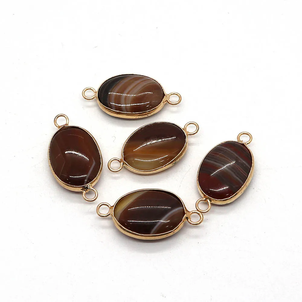 Charming Men Women Pendant Natural Oval Agate Connector for DIY Jewelry Executive Necklace Earrings Accessories Gifts 14x27mm