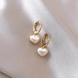 Classic Design Pearl Heart Pendant Earrings 2024 Fashion Jewelry Party Girl's Sweet Temperament Accessories for Womens Earrings