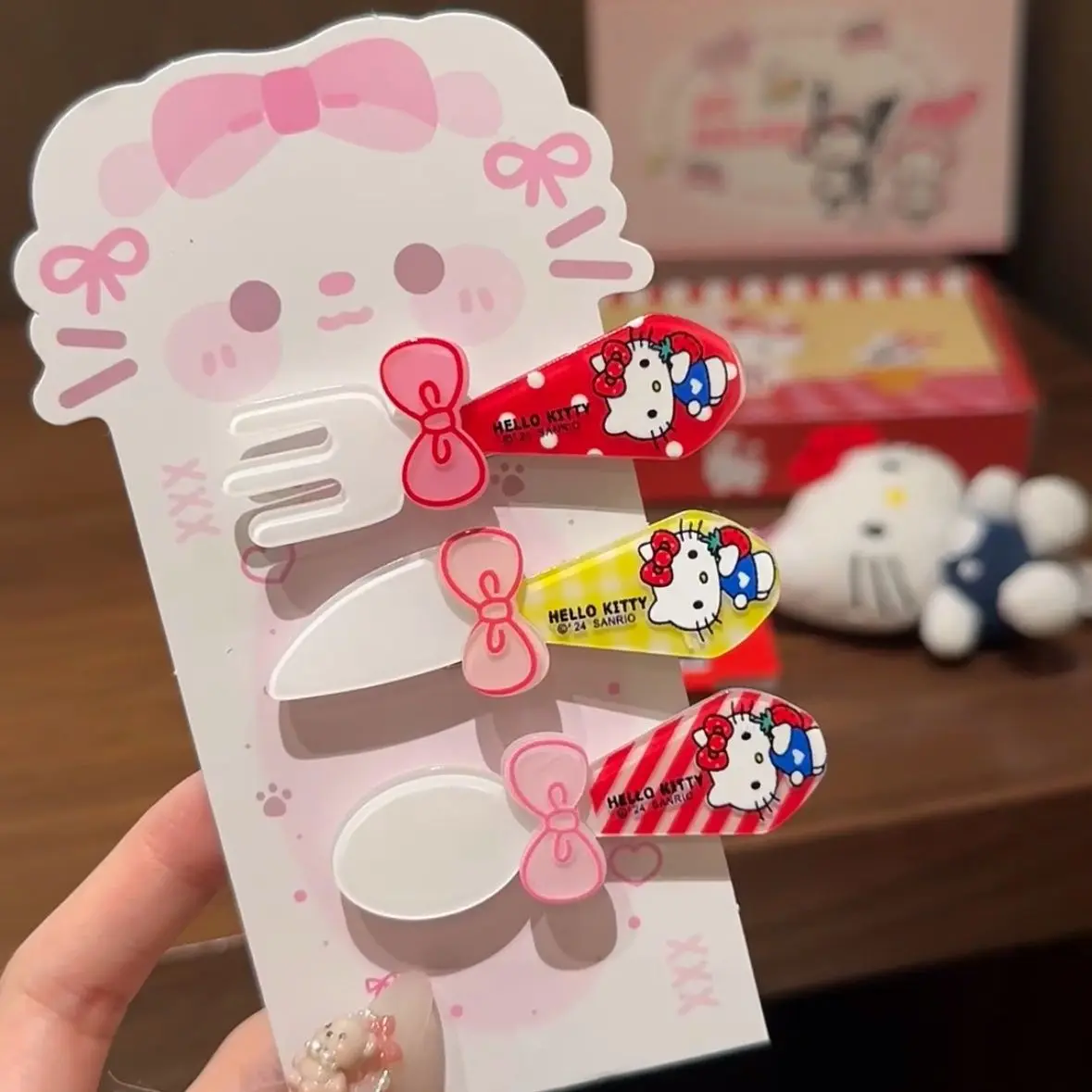 Adorable Kitty Cat Hair Clip Cartoon Bowknot Early Sensation Sweet Girl Bangs Hair Clip Kitchen Dining Table Hair Accessories