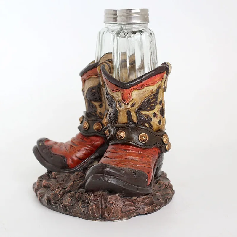 

Polyresin Cowboy Boot Design Salt and Pepper Shaker Table Rack
