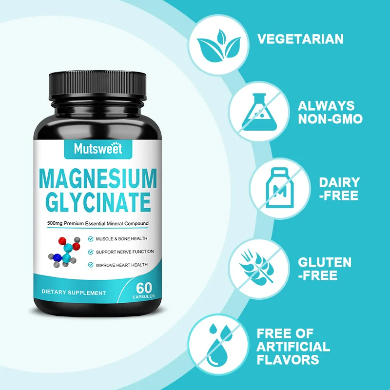 Mutsweet Magnesium Glycinate Supplement Vegan Capsules with Zinc Vitamin D3 B6 High Absorption Support for Women&Men Non-GMO