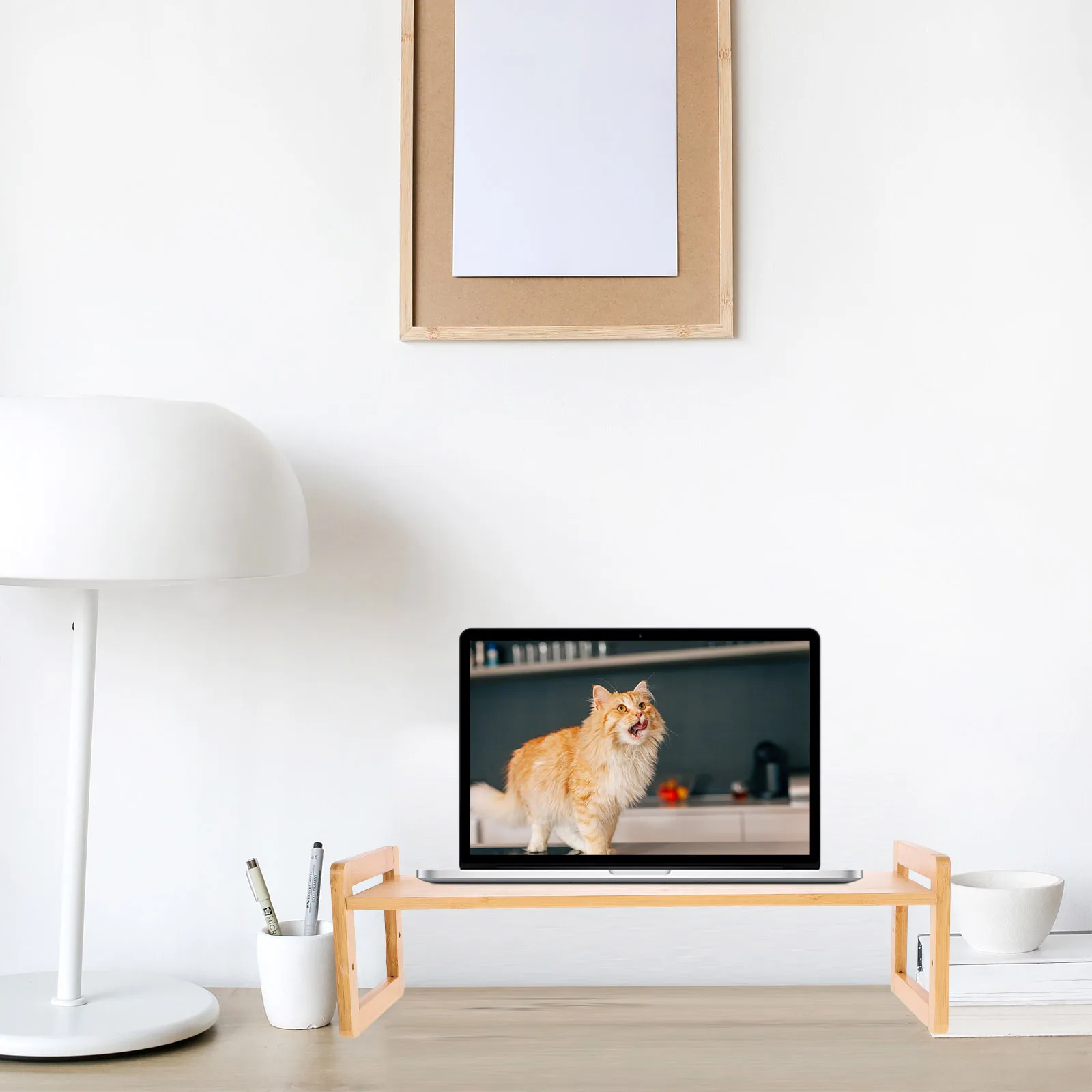 

Bamboo Storage Rack Monitor Riser Single Layer Computer Screen Stand Adjustable Height Laptop Holder Bamboo Color Monitor Stand