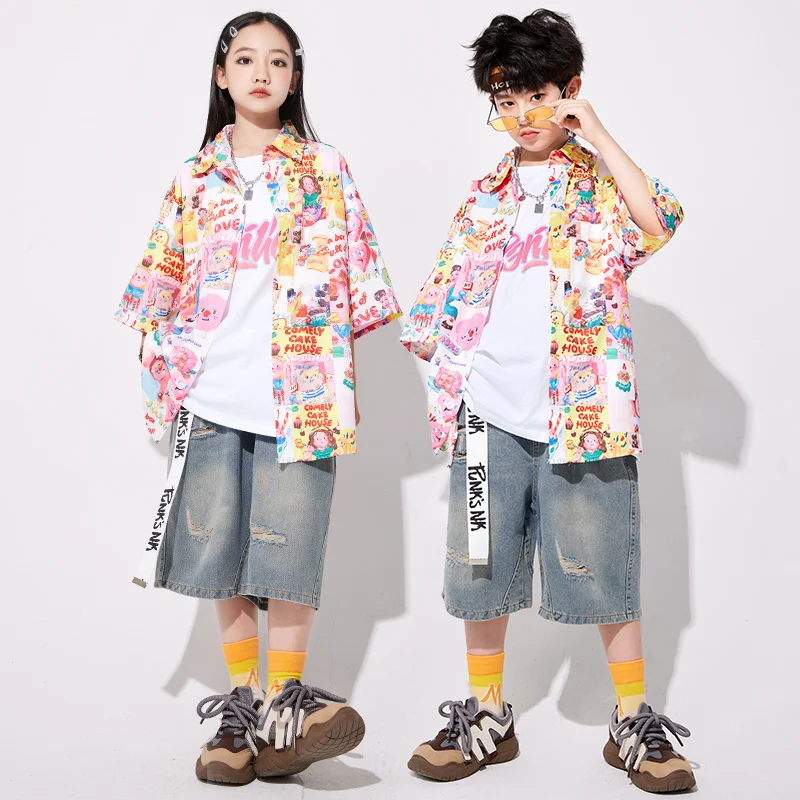 Mädchen Streetwear Kleidung Jungen Hip Hop Cooles T-shirt Cargo-Shorts Kinder Street Dance Kleidung Sets Kinder Jazz Kostüme Outfits