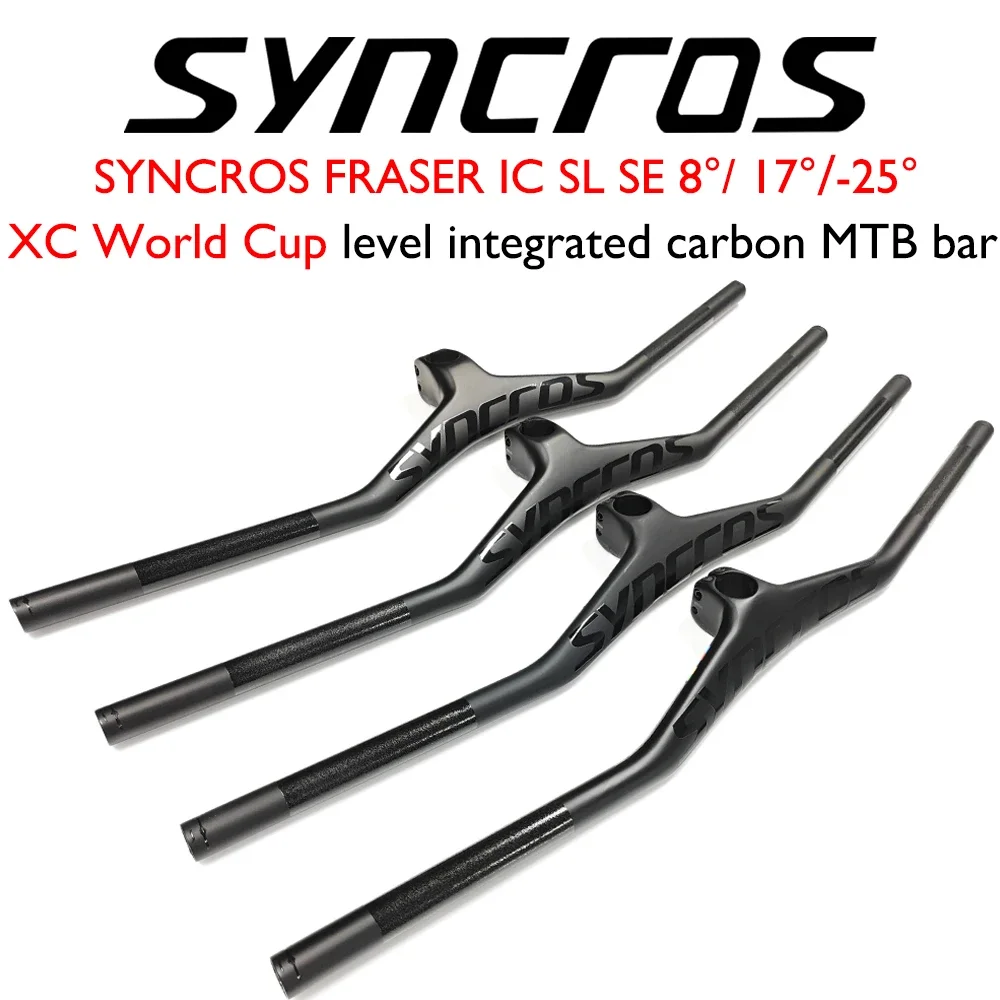 

Syncros FRASER IC SL Matte Carbon MTB Handlebar/Stem Combo -8°/-17°/-25°,60/70/80/90*740mm,Integrated Lightweight for XC/Trail
