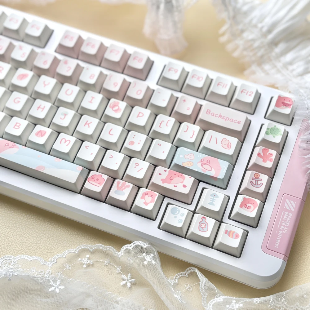 95 teclas Cherry Profile Pink Dolphin Theme Keycaps PBT teclas de dibujos animados para 61/64/68/75/78 teclas Mechainical Gaming Keyborad KeyCap