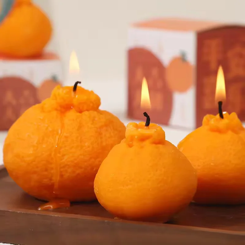 Cute Orange Shaped Scented Candle Indoor Home Decoration Ornament Exquisite Wedding Birthday Holiday Gift Box Souvenir Present
