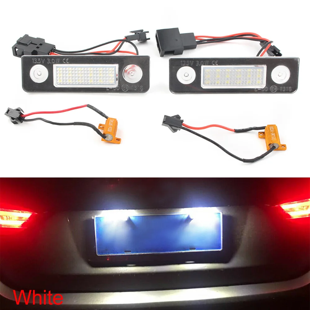 Car White LED License Plate Light Lamp w/ Wiring for Skoda Octavia 1Z 2004-2013 & Roomster 2006-2013 2pcs