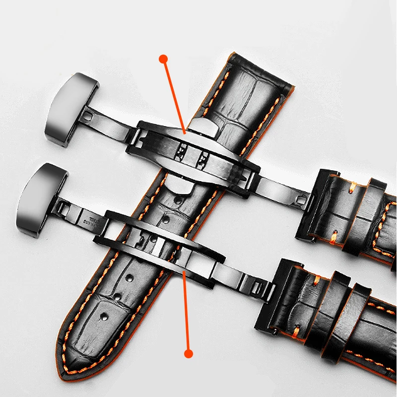 Leather Strap For Mido Helmsman m005 Orange Rudder m005614 m005430A Male Watch Chain with Butterfly Clasp Bracelet 22mm 23mm