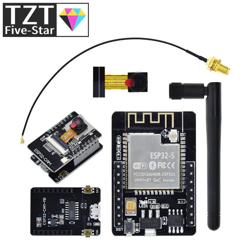 TZT ESP32-CAM-MB WIFI ESP32 CAM Bluetooth Development Board with OV2640 Camera MICRO USB to Serial Port CH340G Nodemcu