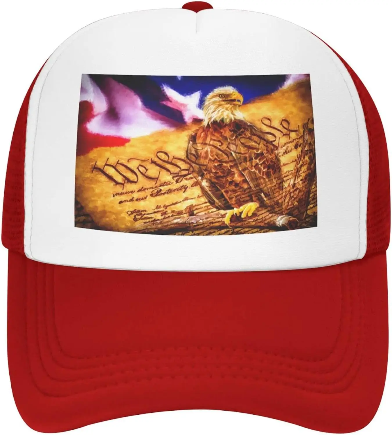 People and Bald Eagle American Flag Mesh Baseball Cap Dad Hat Trucker Hat Sun Cap