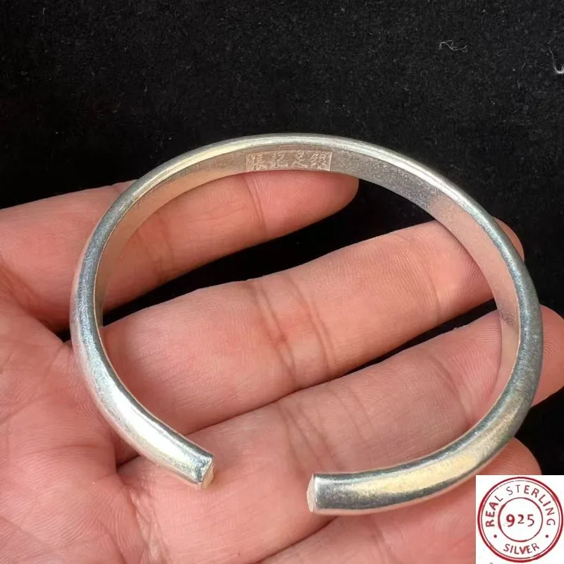 

925 Sterling Silver Plain Bangle, Adjustable Open Design, Unisex Minimalist Jewelry