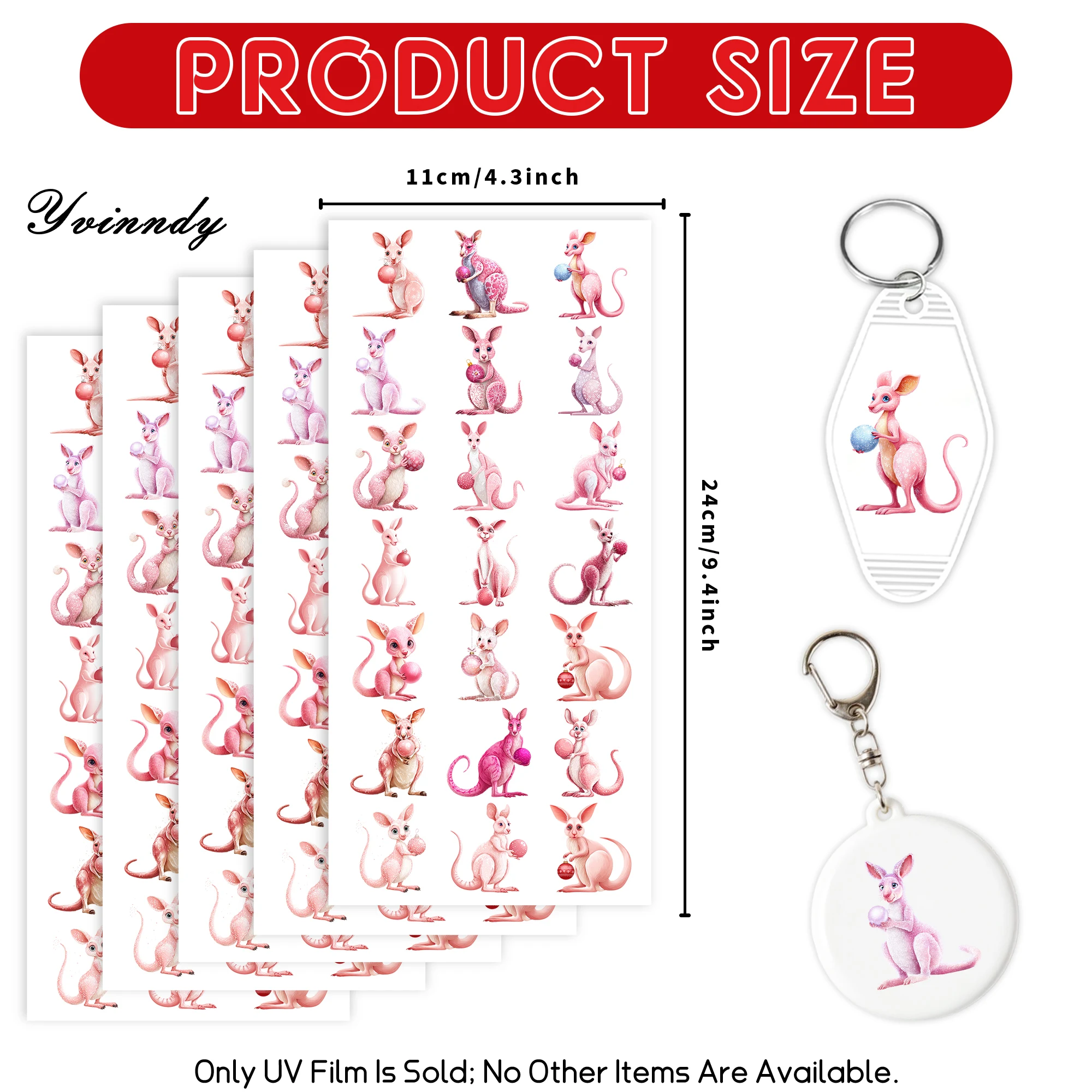 105pcs/set Christmas Pink Kangaroo With Ball UV DTF Transfer Sticker Craft Kits with Crystal Label 16oz Glass Jars Wrap Stickers