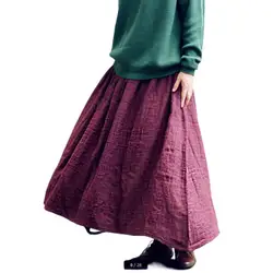 Autumn 2026 New Vintage Cotton Linen Pleated Skirts Women Long Maxi Tulle Solid Casual Skirt Elastic Waist Chic Vintage Clothes