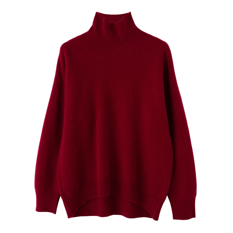 2023 Autumn/Winter New Cashmere Sweater Women\'s 100% Pure Wool Turtleneck Thicken Knit Pullover Loose Large Size Sweater Female