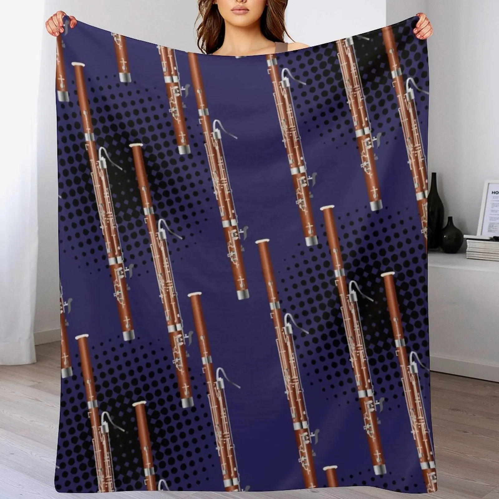 Bassoon on black / purple Throw Blanket Flannels Moving Blankets