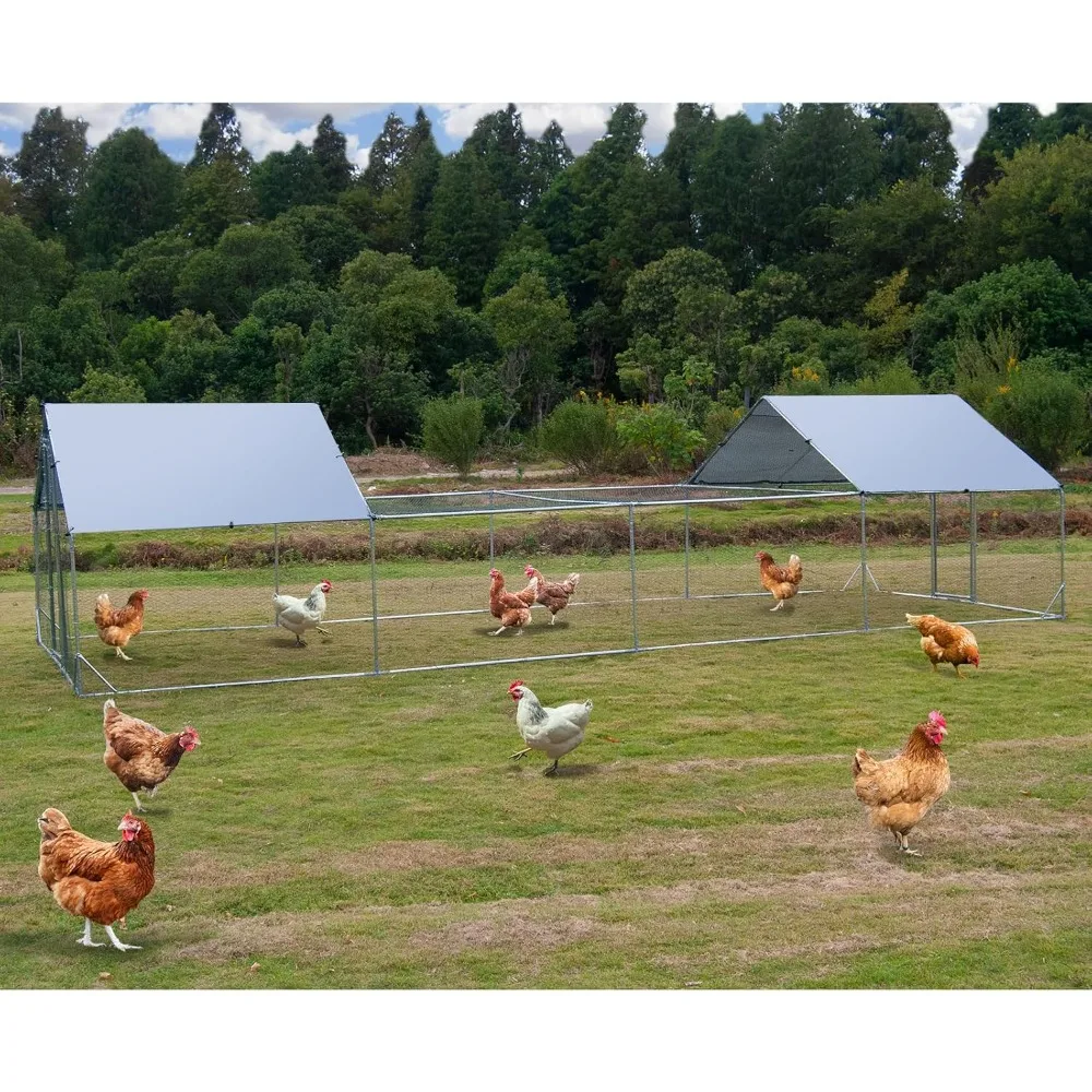 

Large Metal Chicken Coop Walk-in Poultry Cage Hen Run House Habitat Cage Spire Shaped Cage with Waterproof and Anti-UV Cover