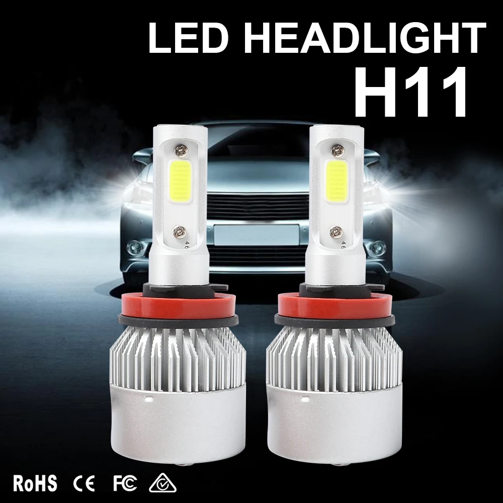 2 шт. H4 LED H7 H11 H8 9005 9006 H1 H3 HB3 H9 H27 Автомобильные фары с чипами COB 8000LM Автоматические противотуманные фары 6500K 12V 72W