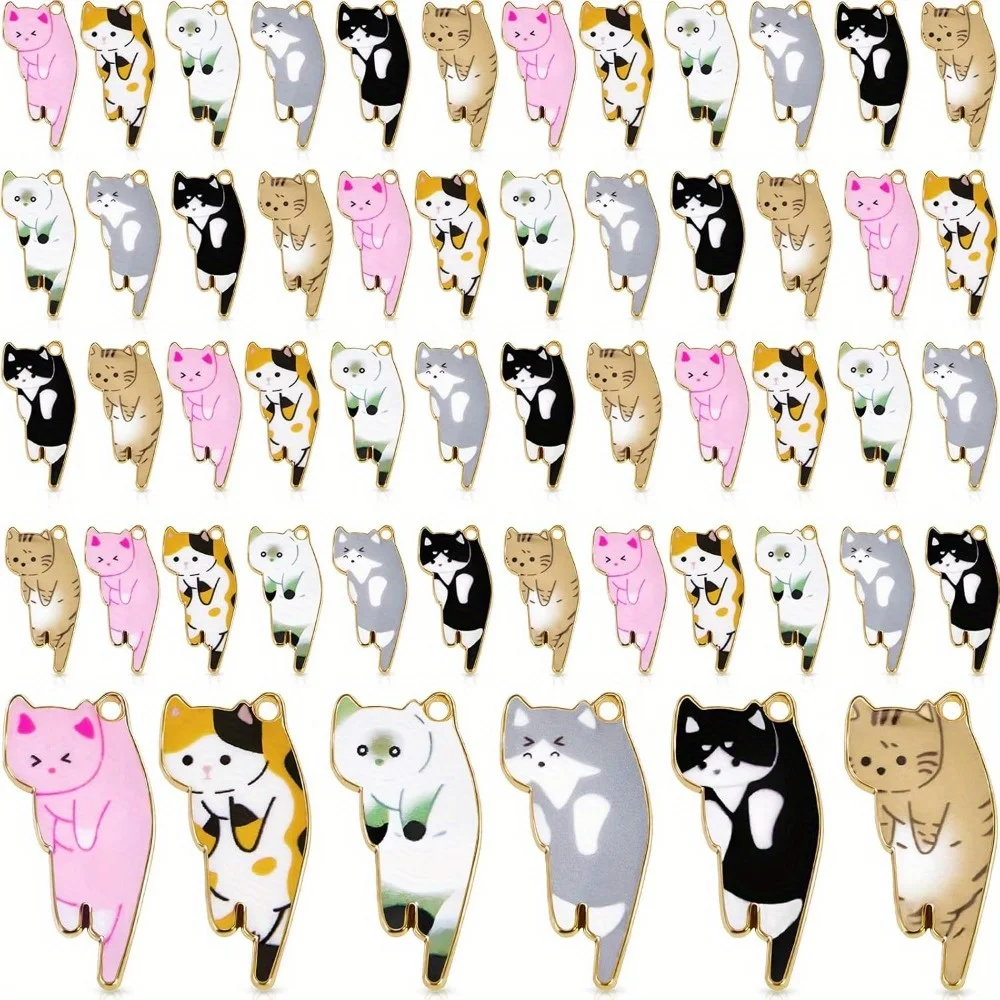 3/6/12pcs Alloy Enamel Craft Cat Shaped Pendant Jewelry Production for DIY Bracelet Necklace Earring Pendant Production