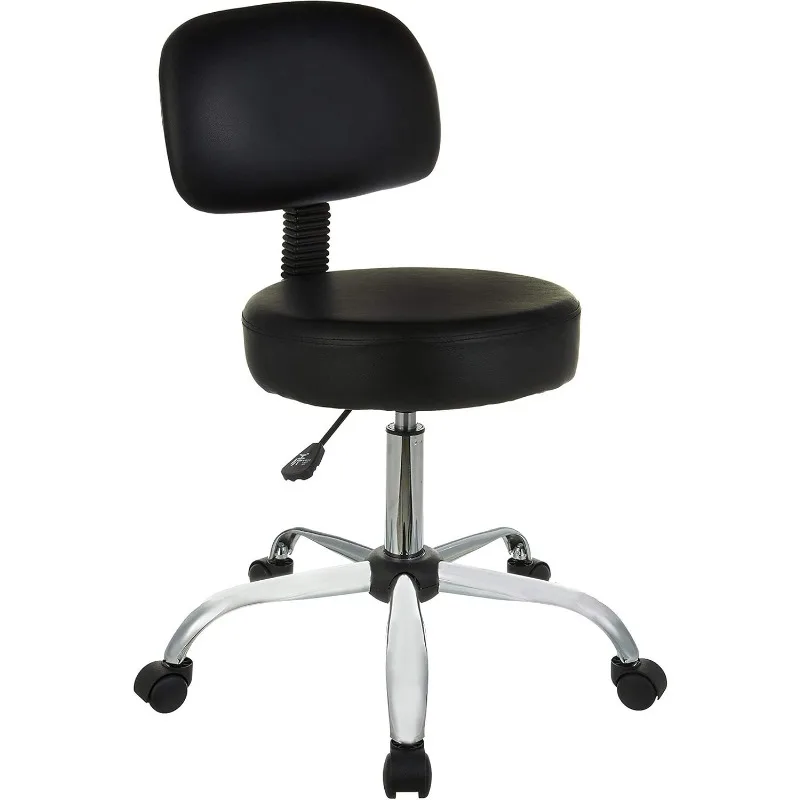 

Multi-Purpose Drafting Spa Bar Stool with Back Cushion and Wheels, Black, 22.72"D x 22.72"W x 37.8"H