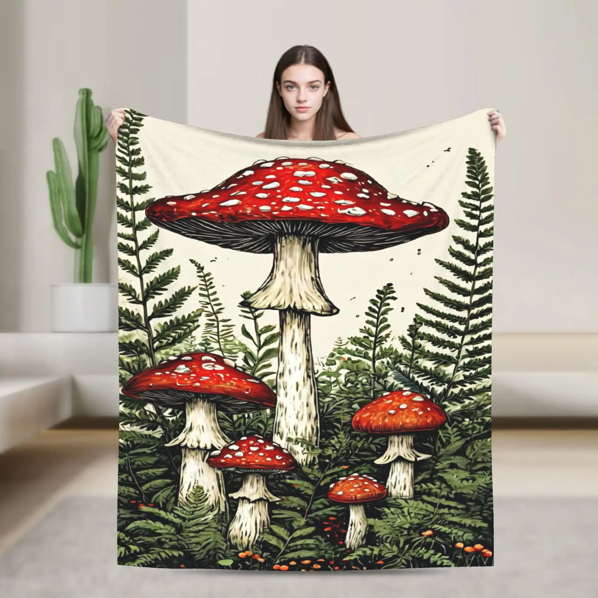 

Вязаное одеяло с лесными грибами, нечеткие одеяло для спальни, дивана, портативное ультрамягкое теплое покрывало