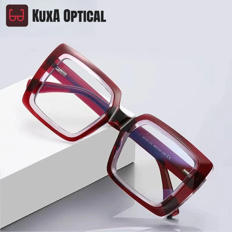 

KUXA большие модные квадратные оправы с защитой от синего света, модные весенние шарниры, оптическая оправа для очков, оправа по рецепту