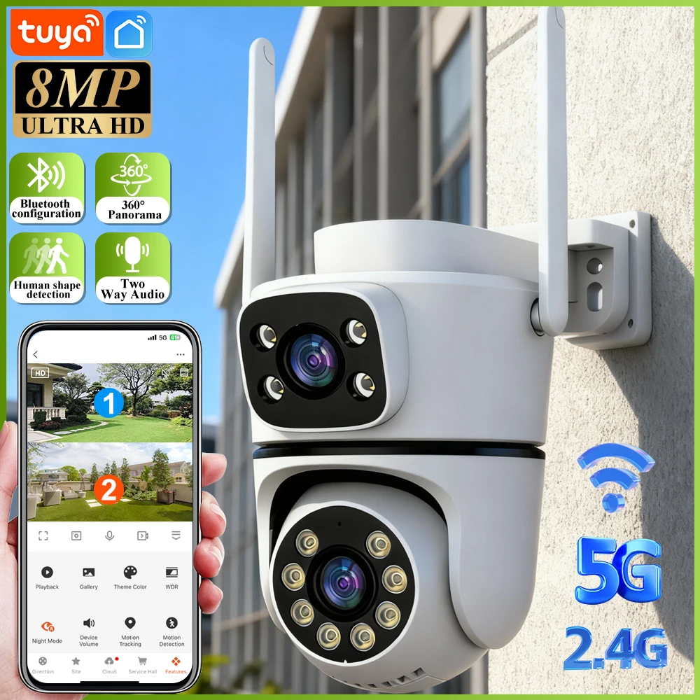 

Tuya 8MP HD Wifi PTZ Cam Color Night Vision Function AI Auto Tracking Security Protection IP Cam CCTV Audio Video Surveillance