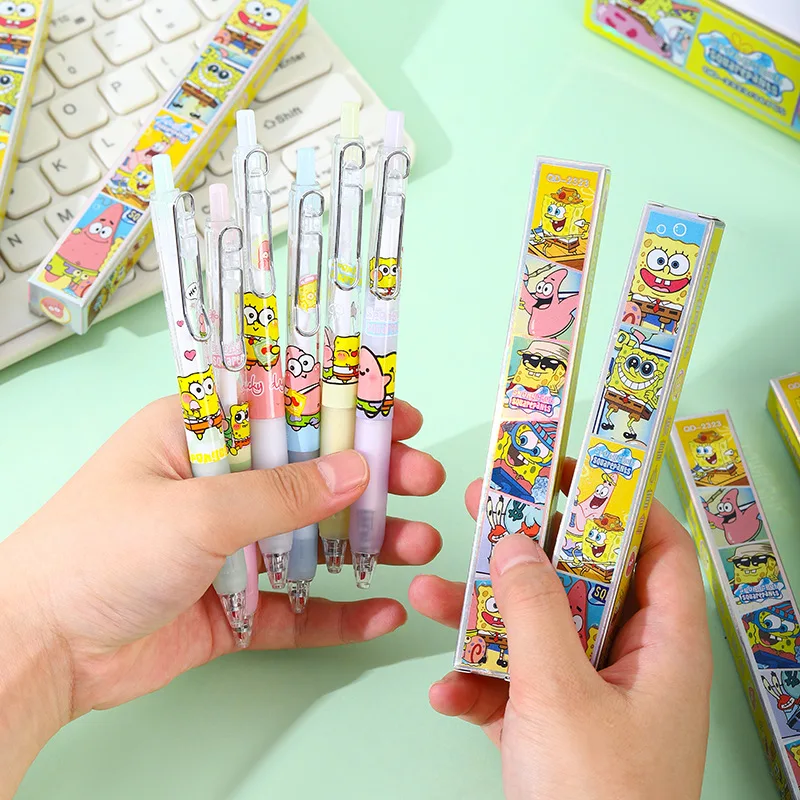 18/36pcs Blind box SpongeBob SquarePants Press Pen Kawaii Stationery Student Learn Tool 0.5 Black School Supply Gift Wholesale