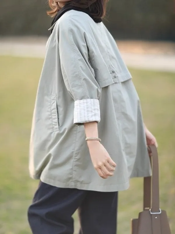 Casual Commute Style Women's Long Coat Single Row Button Flip Collar Mid-Length Windbreaker Fashionable Versatile Autumn Wint...