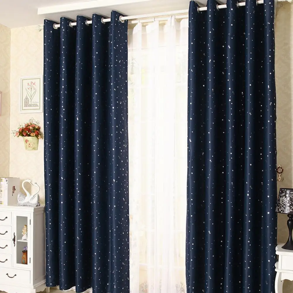 Durable Non Shrink Kids Room Window Drapes Star Printed Blackout Curtain Exquisite Bronzing Window Curtain for Dorm