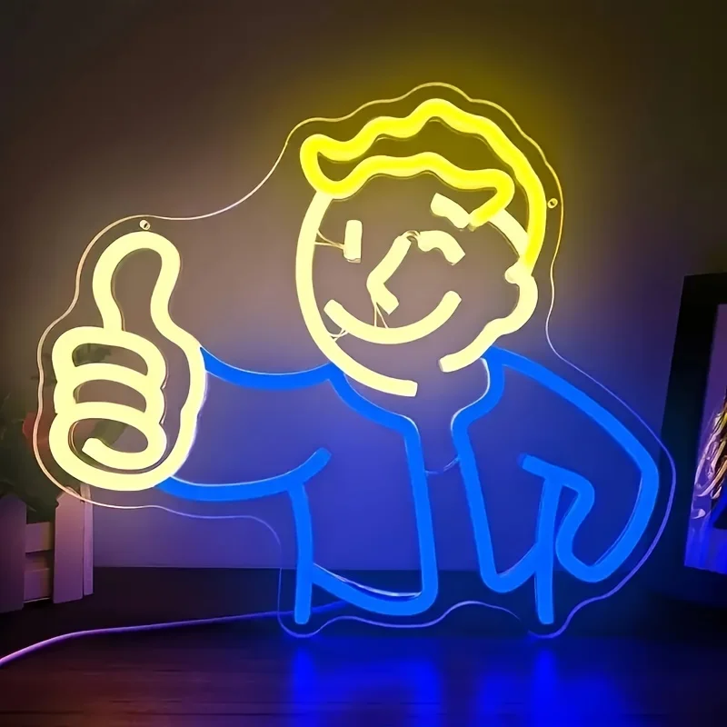 Vault Boy-Enseigne au néon LED, jeu multi-documents silencieux, décoration murale LED, cadeau d'anniversaire pour enfants et adolescents, veilleuse, livraison directe