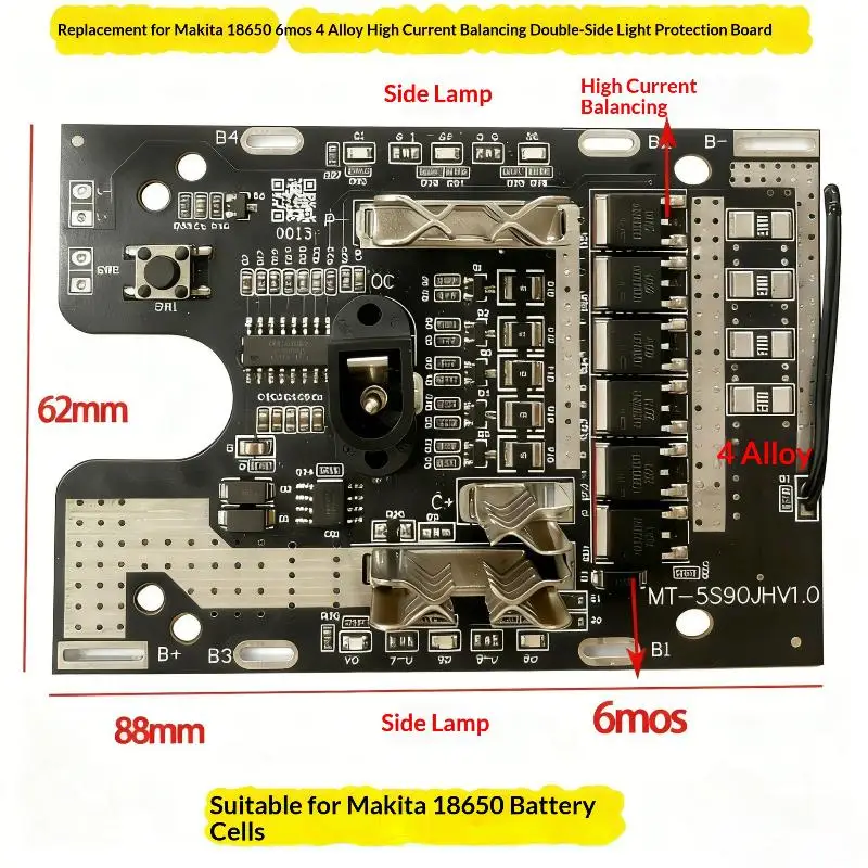 1Pcs DIY Accessories For 18650 Battery Protection Board 21V 6MOS 4Alloy High-Power 130A Battery Protection Board With Side Light