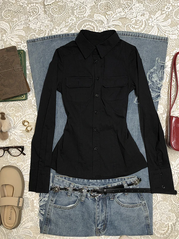 الأصلي الوردي طوق طويل Sve irt المرأة خمر خمر الخصر Cinched أعلى تخفيف Sle مزيج القطن Busin عارضة