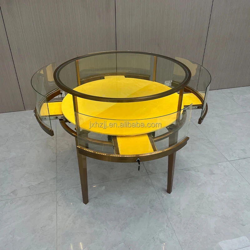 Customize.Hongzhan High End Tempered Glass Luxury Jewelry Display Commercial Display Cabinet Stainless Steel Plated