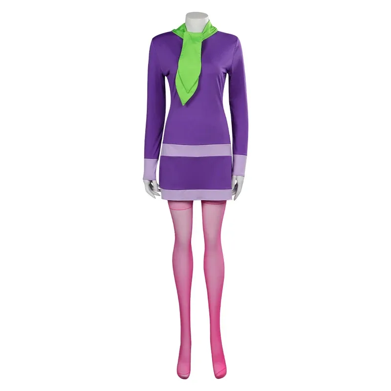 asdh8@Daphne Blake Косплей Фиолетовое Платье Костюм TV SkOBY Косплей DO Rolepaly Одежда Парики Головные Уборы Шарф Носки Полный Комплект Хэллоуин
