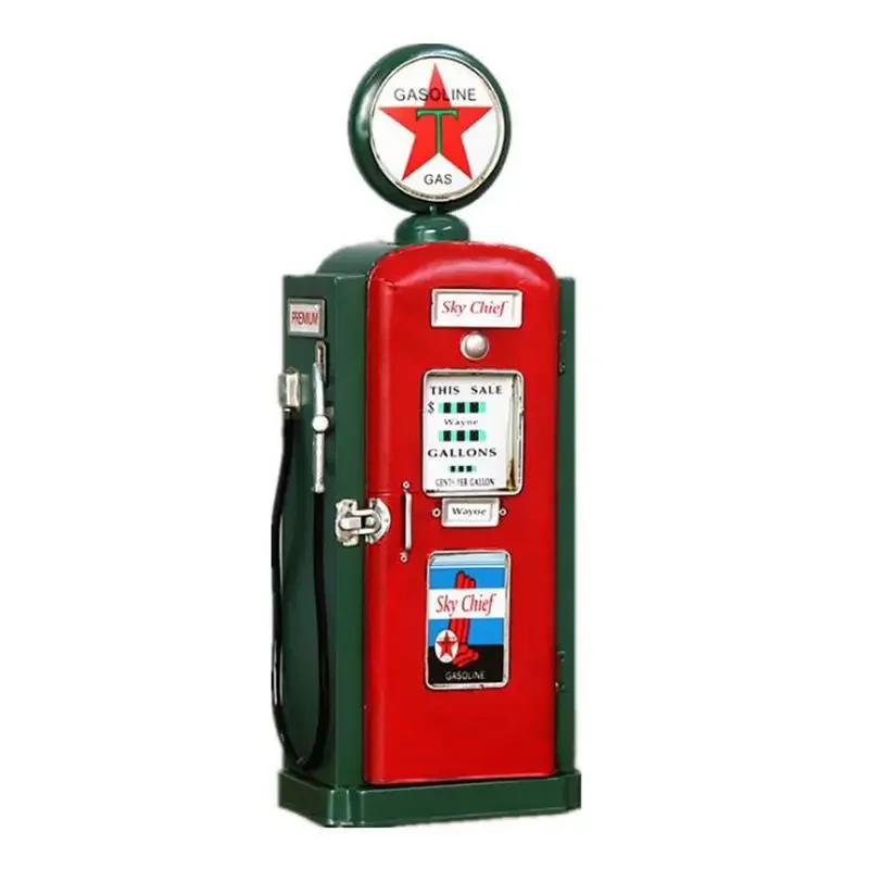 Retro style creative floor ornament, iron sheet refueling machine model simulation props, bar model room, old soft decoration