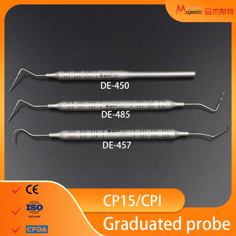 Sonda graduada de acero inoxidable, sonda Cp15 Cpi, examen Periodontal de un solo cabezal, herramientas de aprendizaje Dental Autoclavable