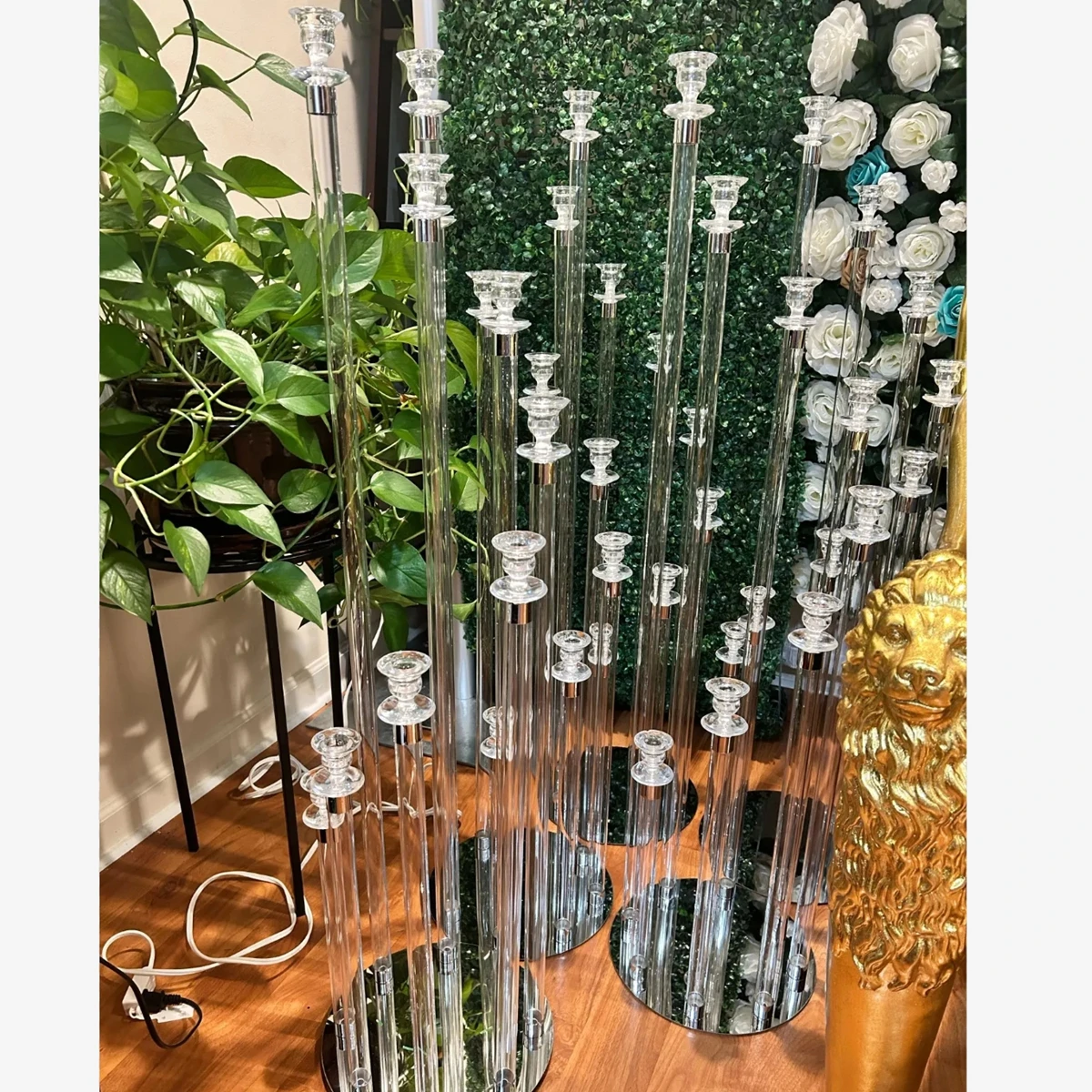 

2pcs /10pcs)Pillar Taper Led Candlesticks Candle Holders Without Acrylic Shade For Birthday Dinner Party Table aisle Decoration