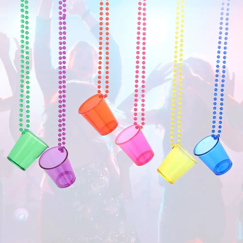 

5Pcs Hanging Bachelorette Party Shot Glasses Transparent Colorful Necklace Small Wine Glass Simple Waterproof Plastic Cups Gift