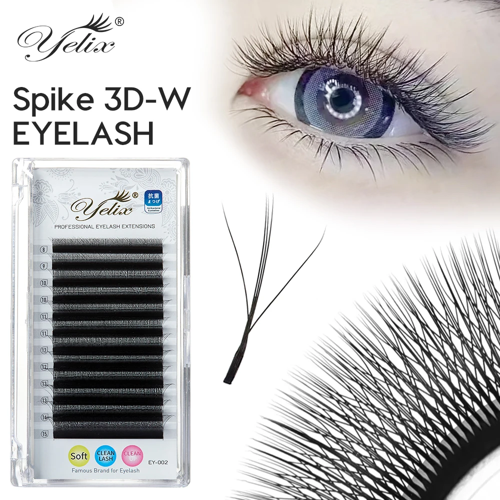 Yelix Spike 3D-W Vorgefertigte Volumen-Wimpernverlängerungen, Mix-Längen-Tablett, Matt Schwarz, 3D-Spike-Design, Großhandel für Wimpernprodukte für Salons – Detail 1