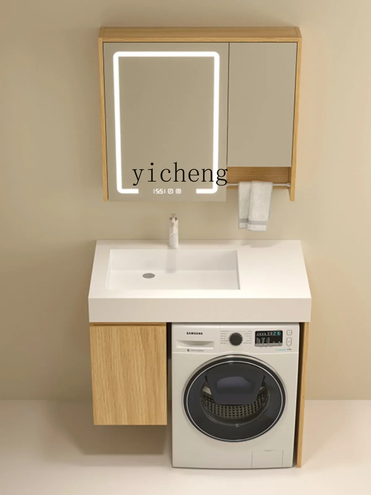 

X6-2 balcony washing machine cabinet wash basin hanging cabinet combination small apartment rock slab integrated table wash