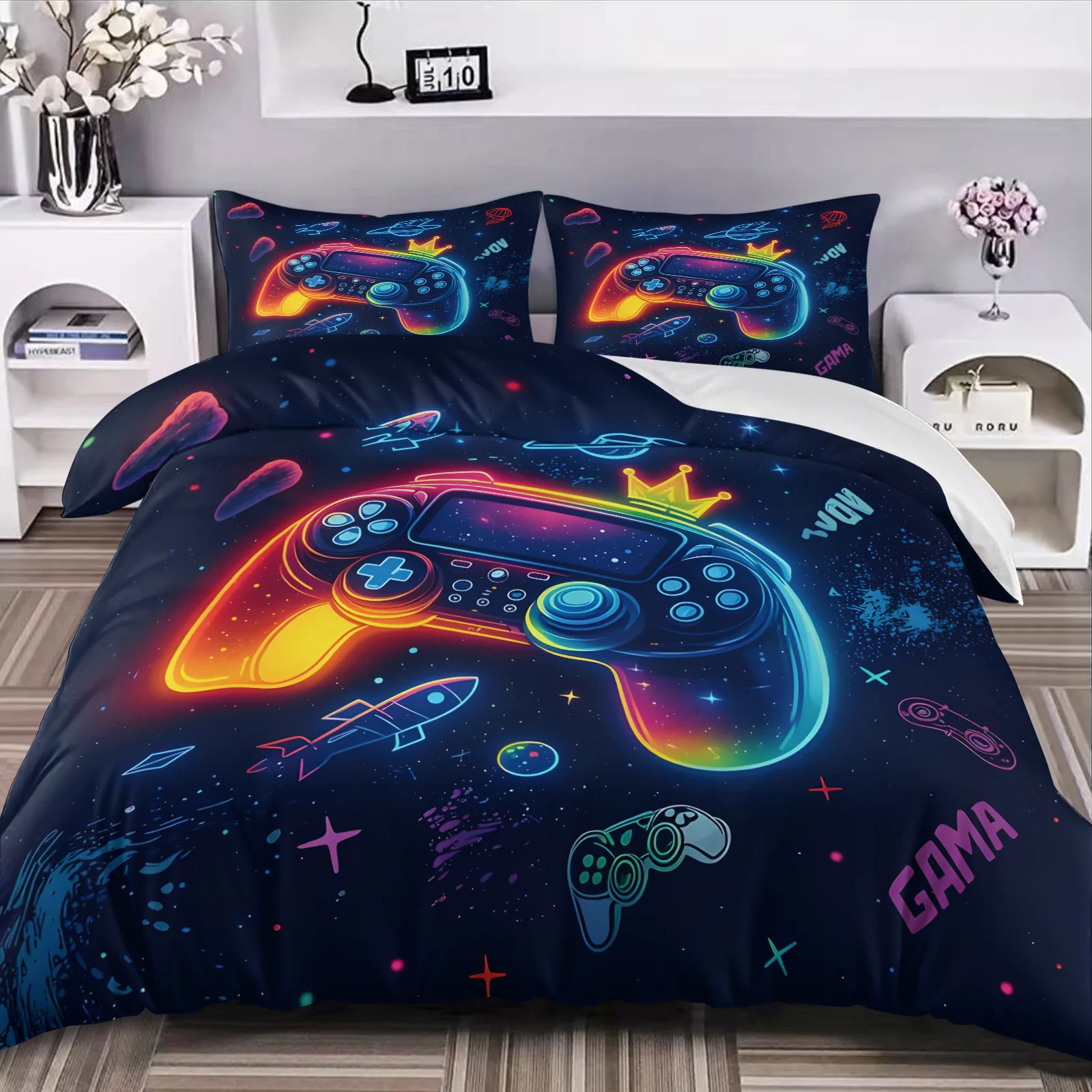 Gaming-Bettbezug und Kissenbezüge, Cartoon-Gamepad-Bettwäsche-Set für Erwachsene, Jungen, Schlafzimmerdekoration, Kinder, Einzelbett, Doppelbett, große Größe