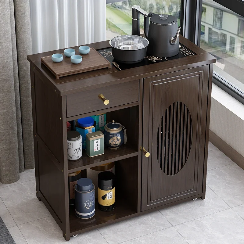 

Premium Mobile Cabinet Table Household Chinese Tea Table Small Tea Cart Kettle Integrated Coffee Rack