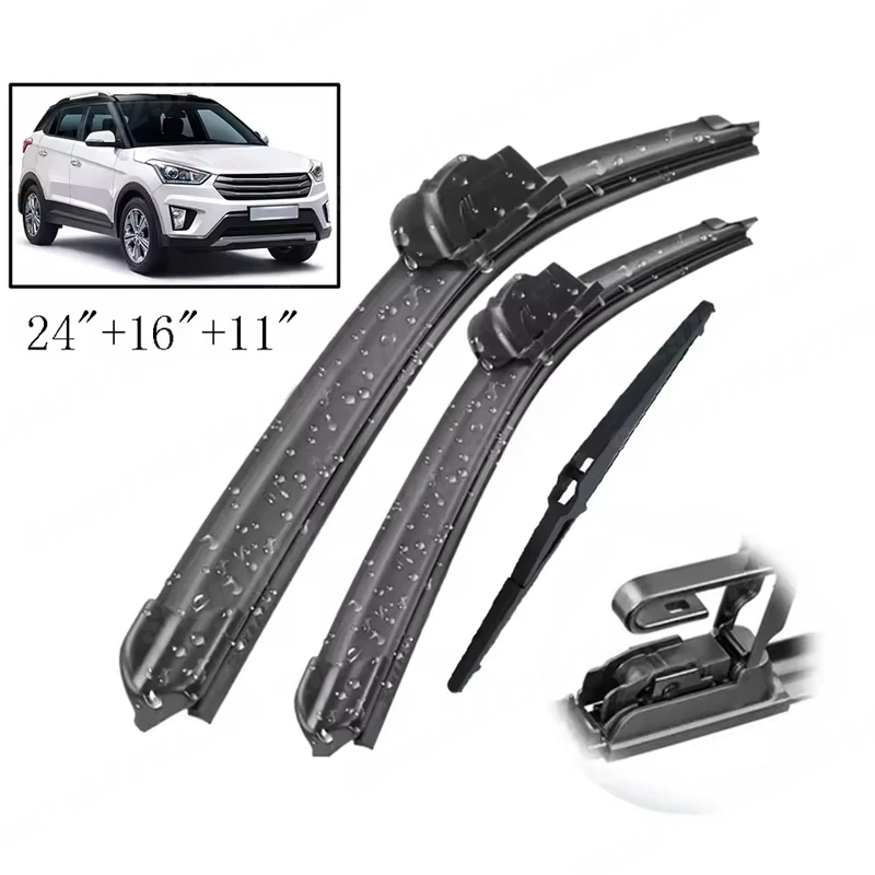 

Wiper Front & Rear Wiper Blades Set Kit For Hyundai Creta IX25 MK1 2014 - 2019 Windshield Windscreen Window 24"+16"+11"