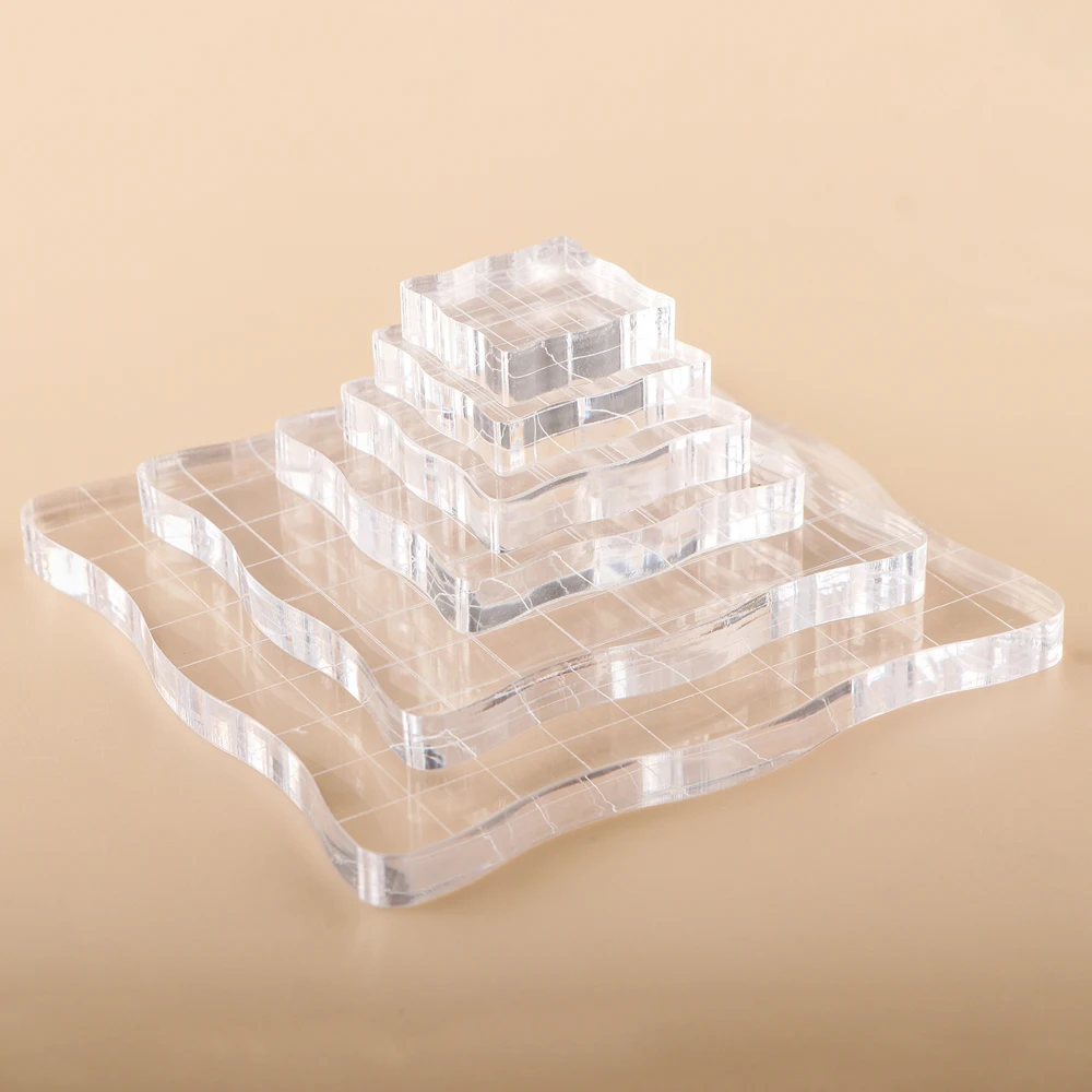 

Bundle Deals 3/5/6/7/9 Set Clear Acrylic Stamp Blocks Kit with Laser-etched Gridlines for DIY Craft Stamping Tool Positioning