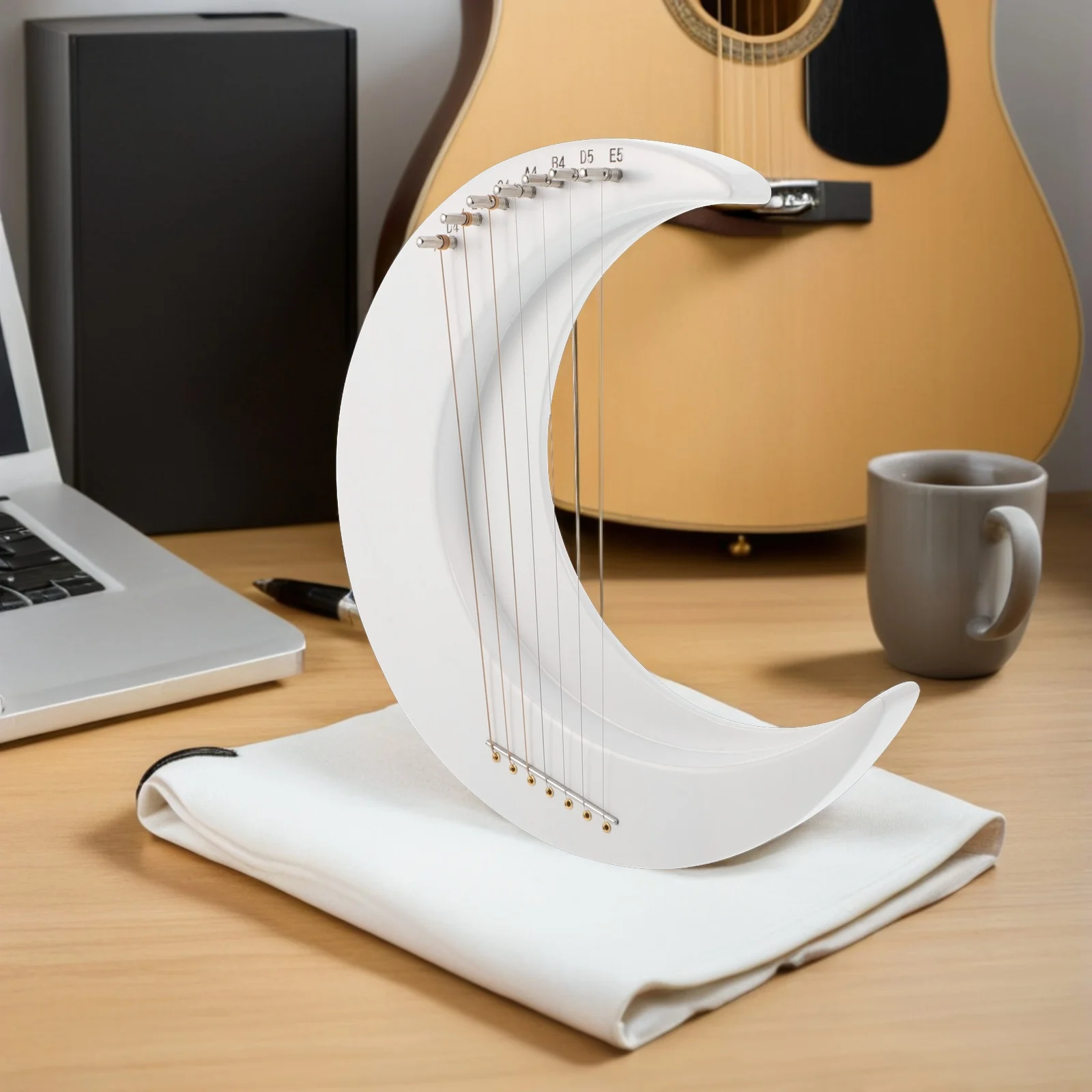

Moon Lyre Harp 7 String Wooden Crescent Musical Instrument Tuning Wrench Included Beginners Music Practice Travel