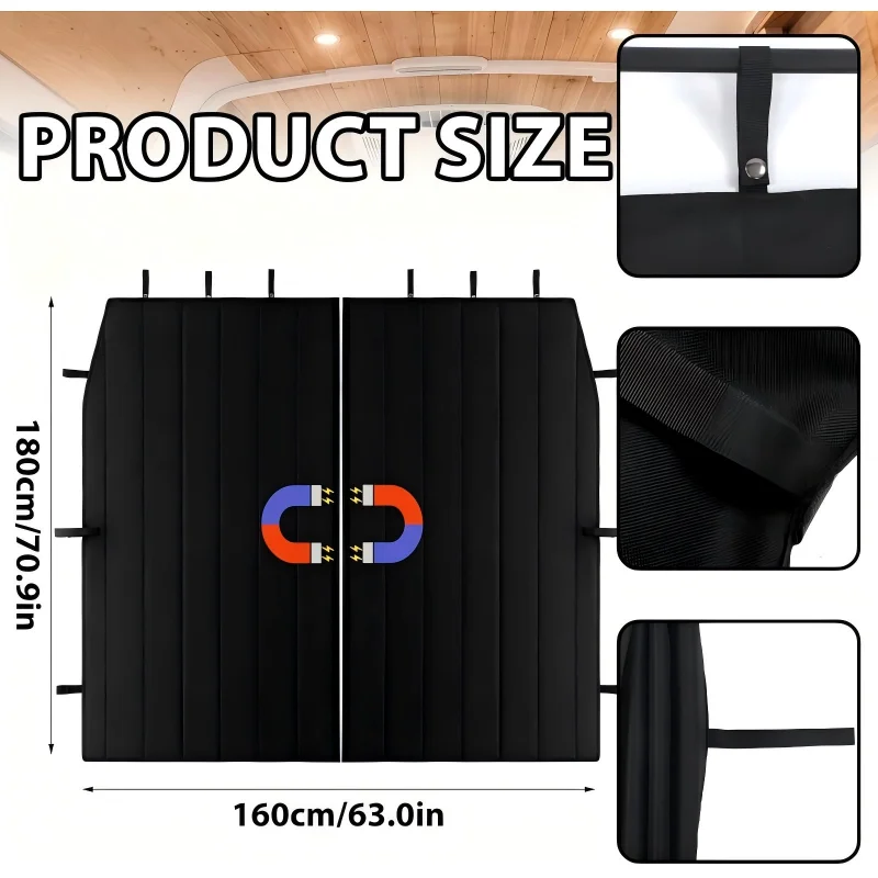 Thermal Insulated Privacy Curtain for Camper Van Motorhome Caravan Magnetic Closure Blackout Divider Screen without Curtain Rod