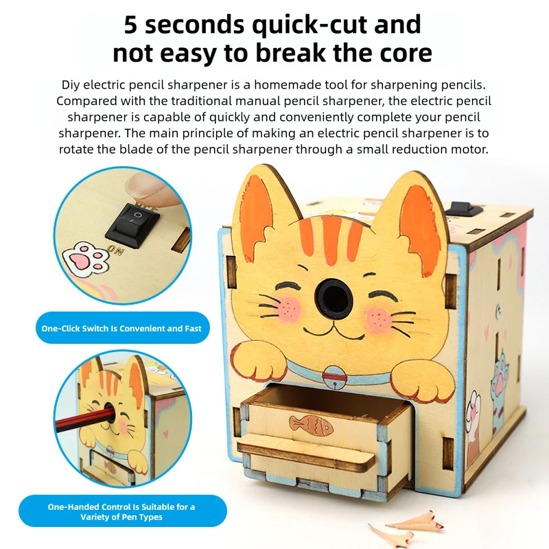 Diy apontador de lápis elétrico modelo brinquedos technologia ciência kit ferramenta experimental educacional jogos de quebra-cabeça de madeira para crianças
