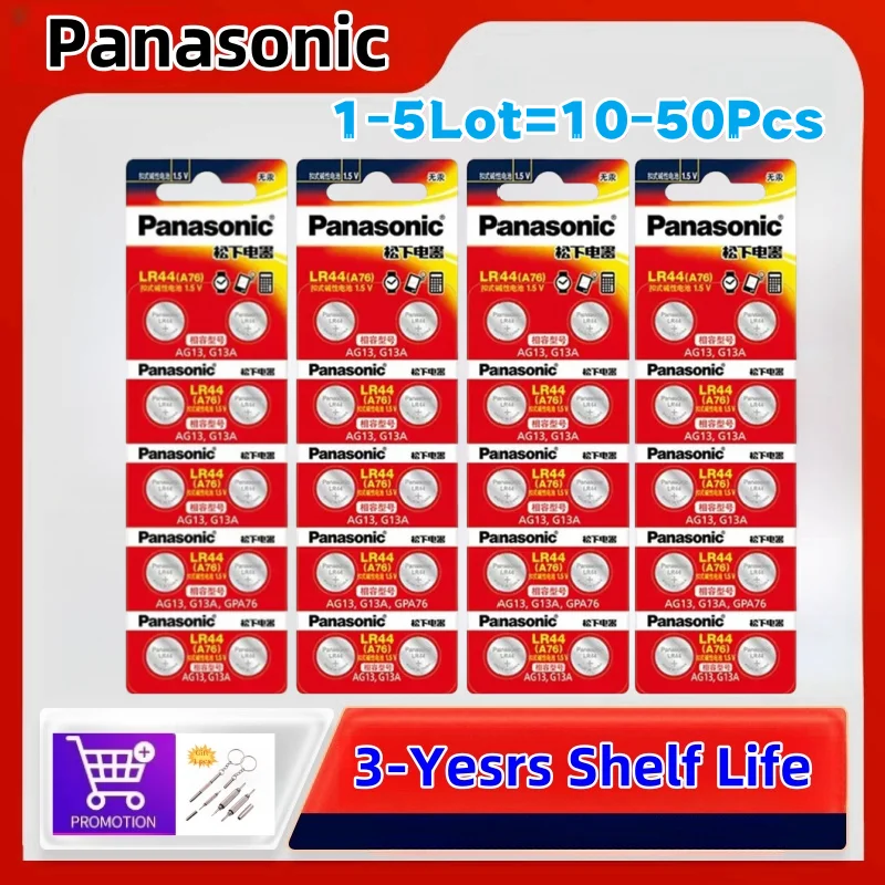 

Original Panasonic A76 LR44 10-50pcs AG13 357 SR1154 LR1154 SR44 LR 44 Alkaline Batteries For Calculator Toy Remote Button Coin