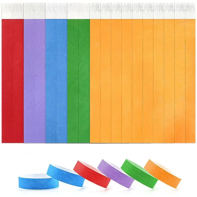 200pcs Waterproof Paper Wristbands Bracelet Solid Color Disposable Count Identification Mark Tamper-Proof for Events Party
